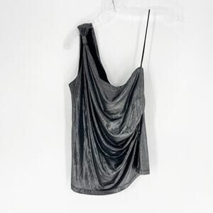 Cache One Shoulder Metallic Silver Top Size Large